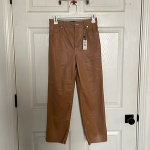 Tan Faux Leather Straight Leg Paints